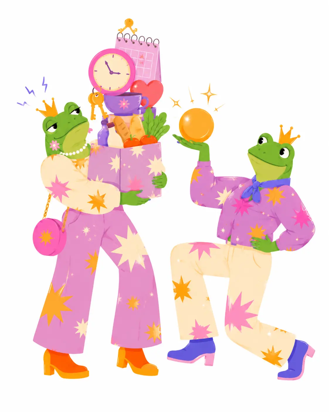 A frog Prince and Princess caught in a demand and withdraw cycle in couples therapy, illustrating relationship anxiety