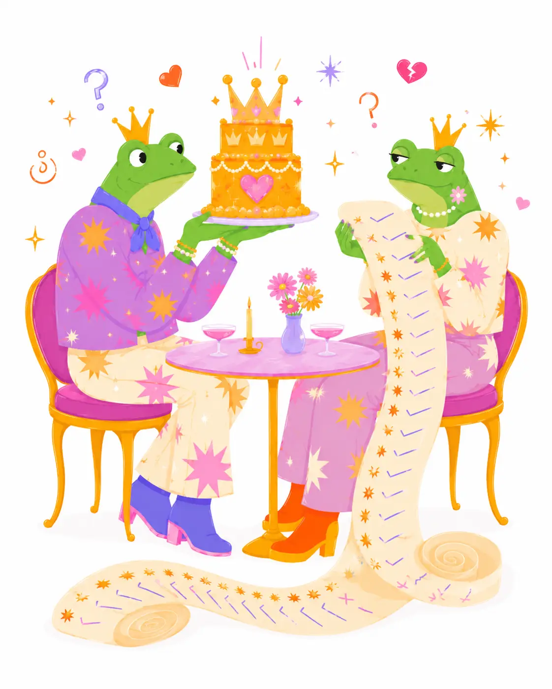 A frog Prince holding a love invoice, illustrating the hidden ledger of resentment and unspoken emotional debts in a relationship