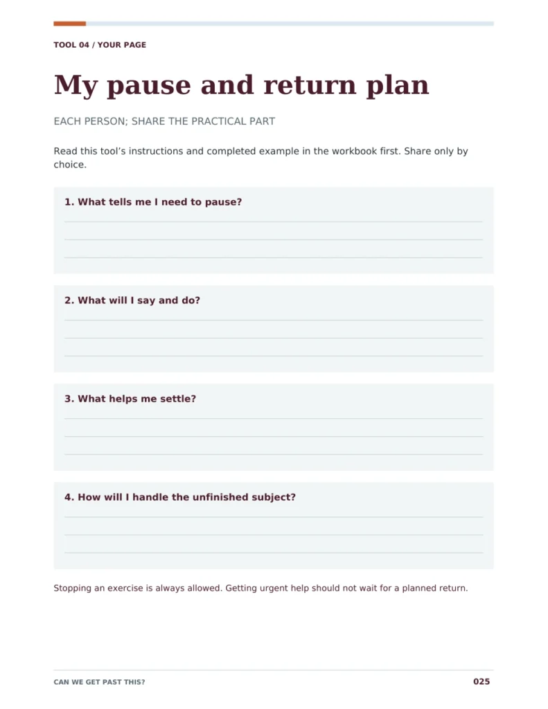 Can We Get Past This?, page 25: Make a pause and return plan