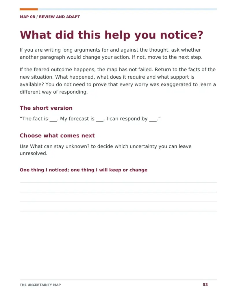 The Uncertainty Map, page 53: Come back and reflect
